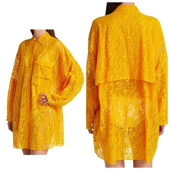 Fendi FF Fisheye Embroidered Lace Shirtdress